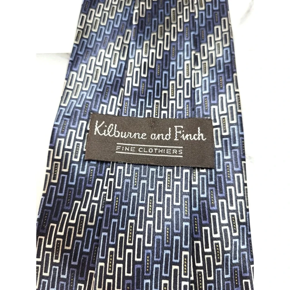 Kilburne & Finch Blue‎ Geometric Print Silk Pointed Tie